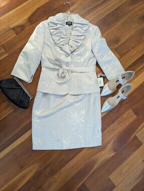 Adrianna Papell Metallic Floral Ruffle Jacket & Skirt Set